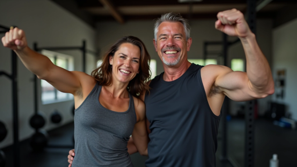 Group of people aged 48-58 doing group WOD training session together