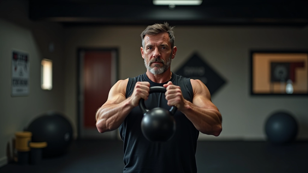 Coach demonstrating proper form during a kettlebell swing with controlled movement pattern